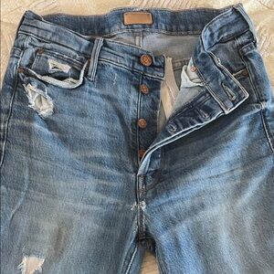 Distressed Mother brand Dazzler button fly ankle Jeans